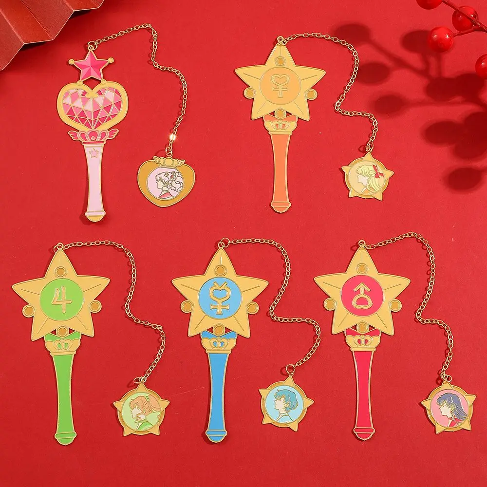 Colección de Marcadores de Libros con Varita Mágica de Anime Sailor Moon, Marcadores de Metal Conmemorativos, Regalos Exquisitos y Lindos para Amigos, Venta al por Mayor
