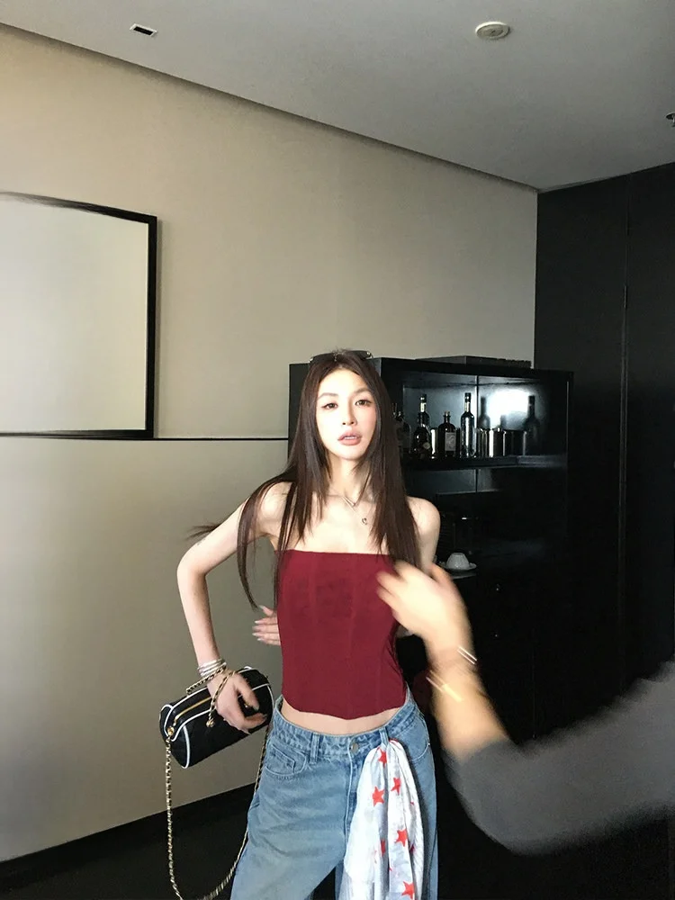 

Американский модный укороченный топ-бюстье на одно плечо для женщин, облегающий, из нейлона, летний, цветной