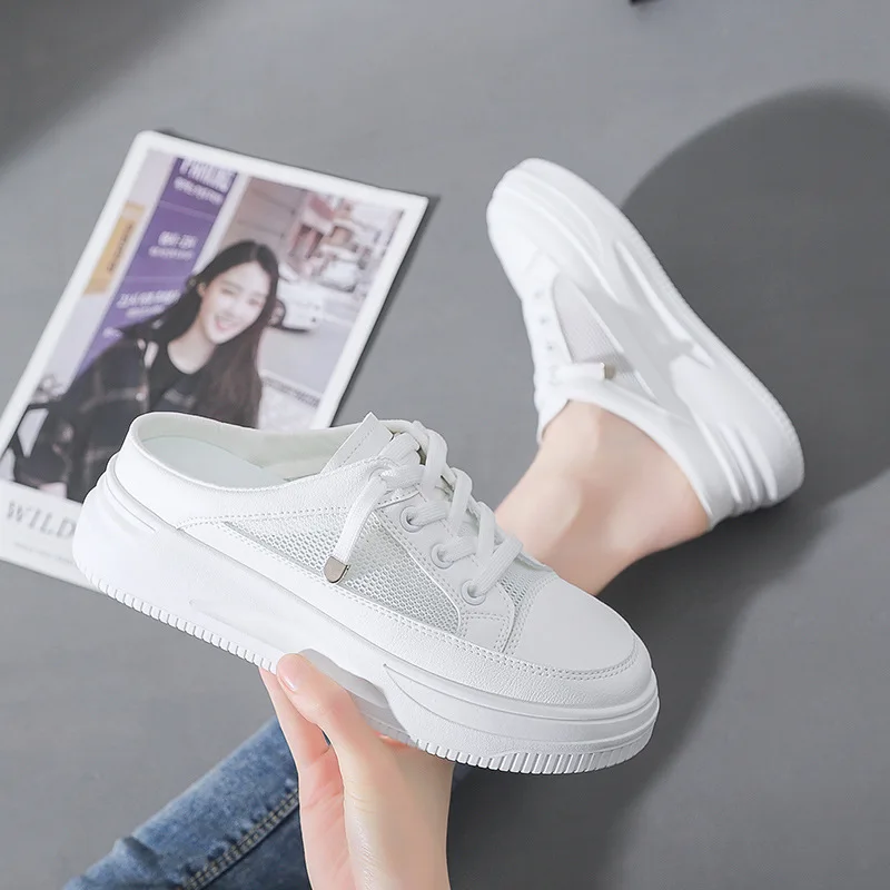 Comemore Women\'s Half Slippers 2022 New Super Internet Closed Toe Lazy Shoe Outdoor Platform White Female Shoes Sneakers Women