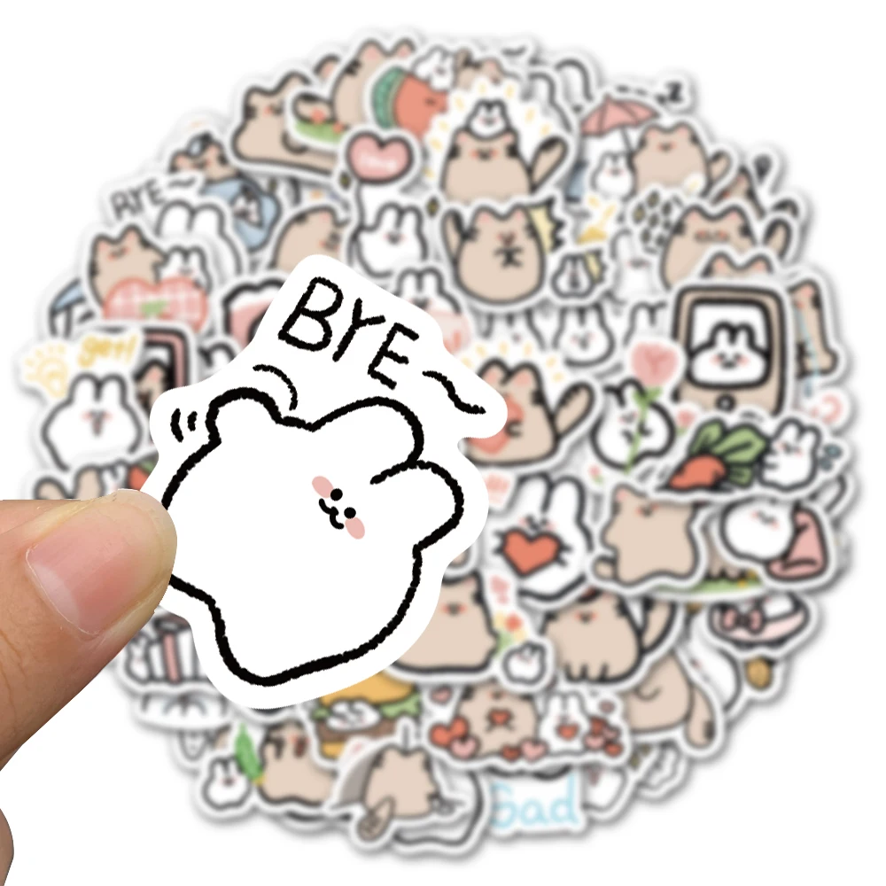 60PCS Cute Cat&Rabbit Kawaii Stickers Vintage For DIY Kids Notebook Luggage Motorcycle Laptop Refrigerator Decals Graffiti