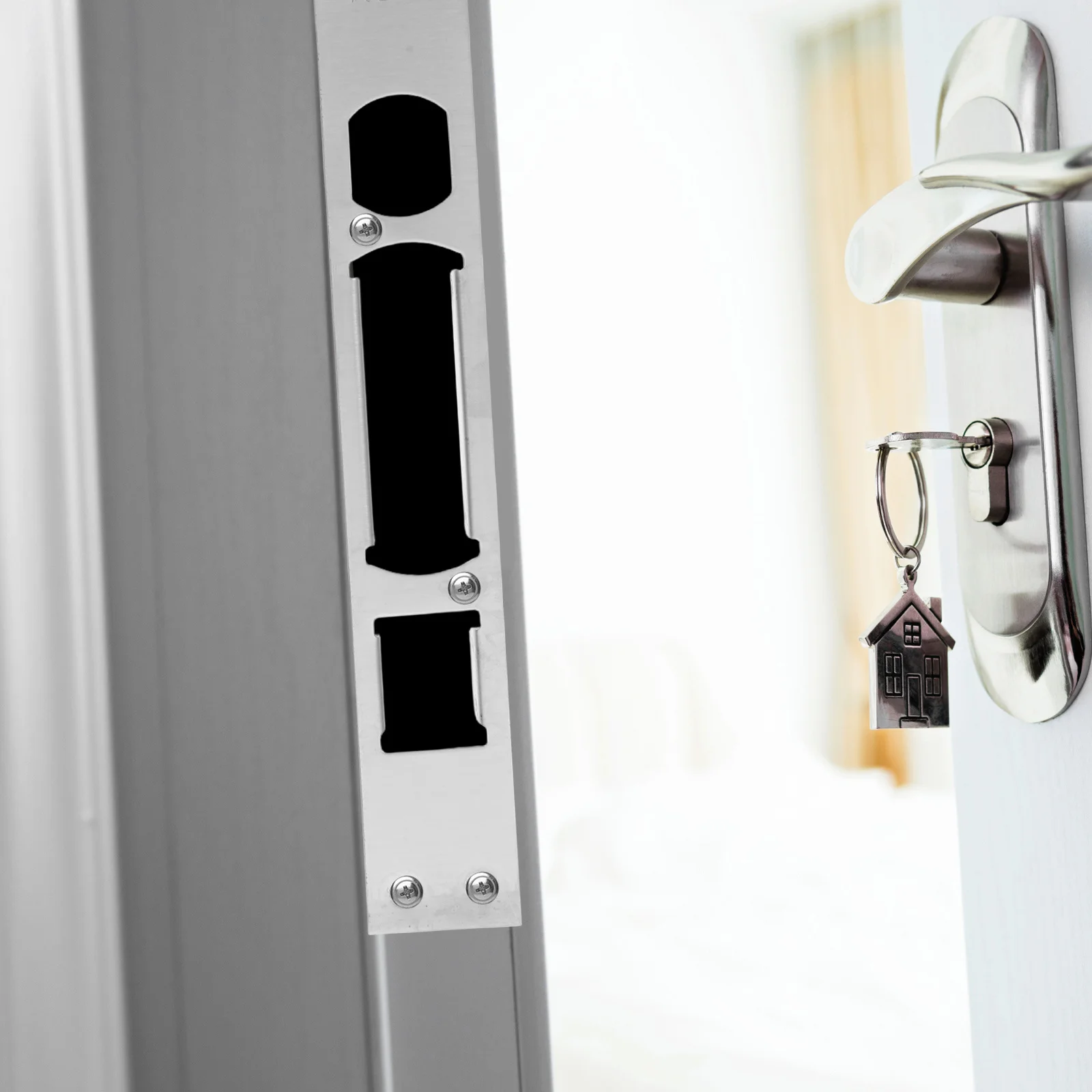 Hebilla de marco de acero inoxidable, cerrojo, placa de golpe, cerradura de seguridad, refuerzo corporal, cubierta de pestillo de puerta antirrobo para garaje, 3 uds.