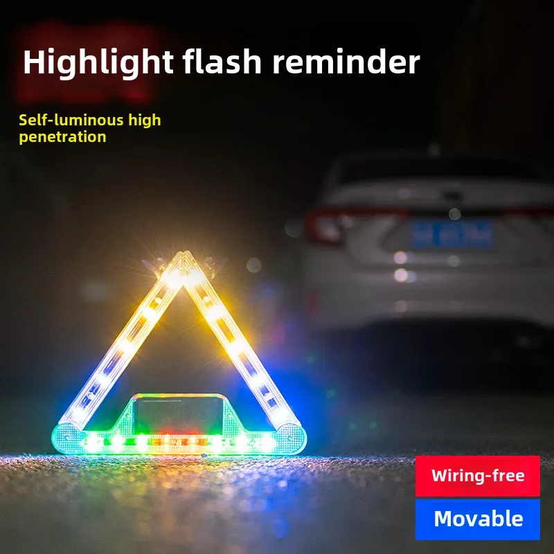 Car Interior Windshield Sunshield LED Strobe Lamp Triangle Emergency Light Foldable Rotatable LED Warning Emergency Signal Light
