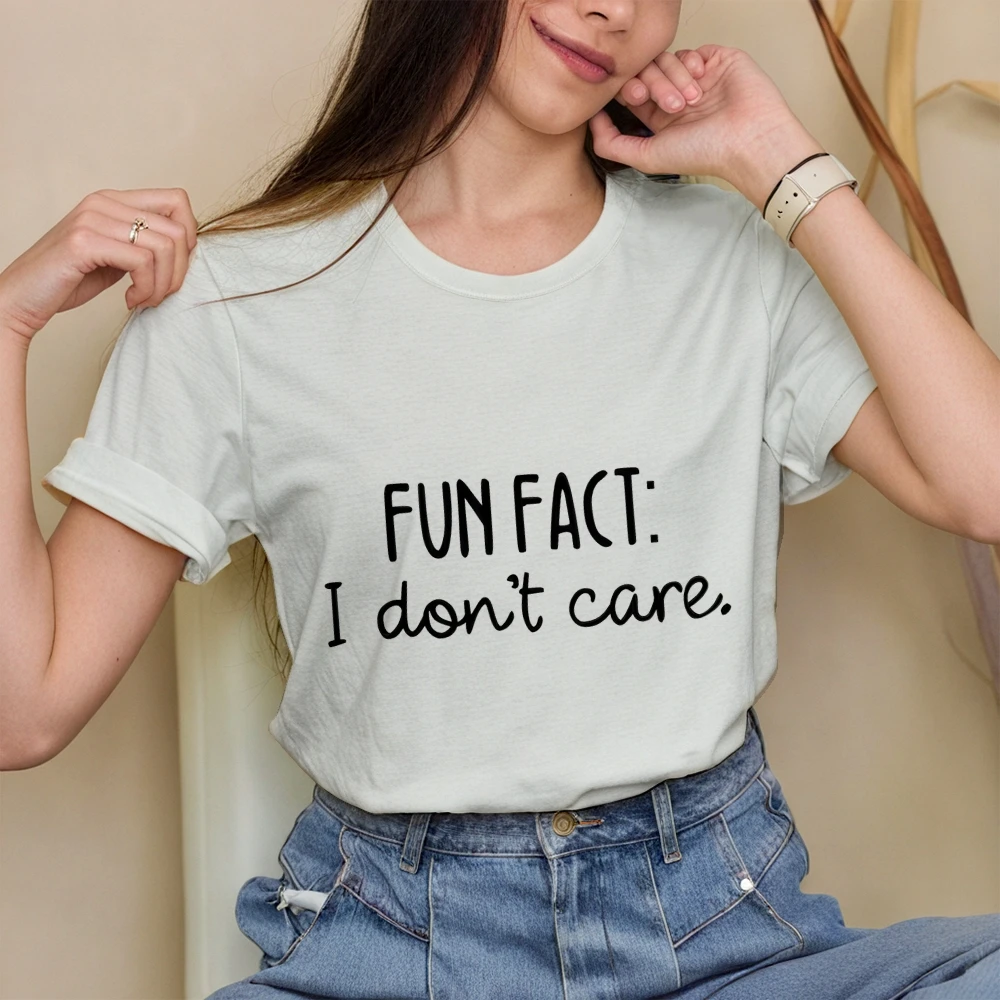 Fun Fact I Don't Care Grappige Meme Grafische Letter Puur Katoenen T-shirt Ronde Hals Top Tee Voor Zomer Oversized Casual Dagelijks Dragen