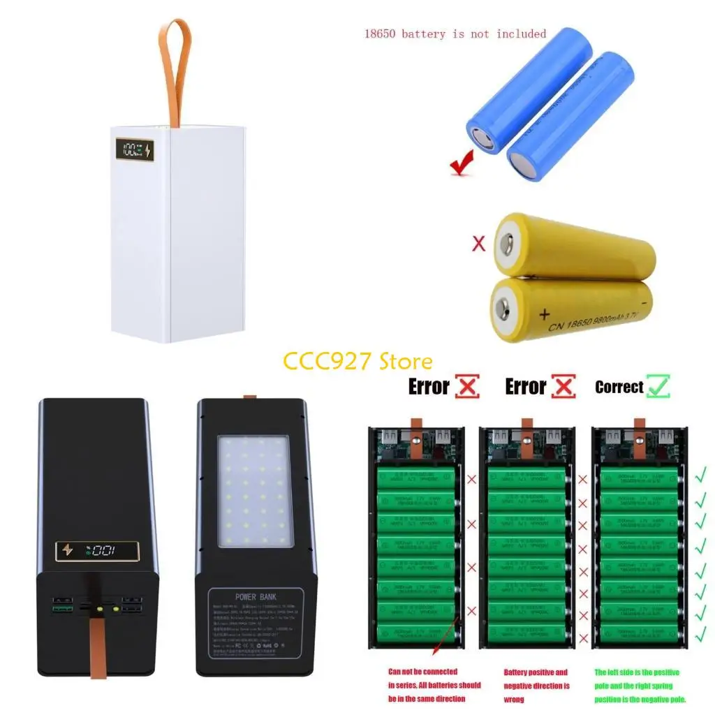 

B03F DIY 40x18650 ящик для хранения энергии, блок питания DIY со светодиодной подсветкой, чехол с поддержкой PD зарядки/функций