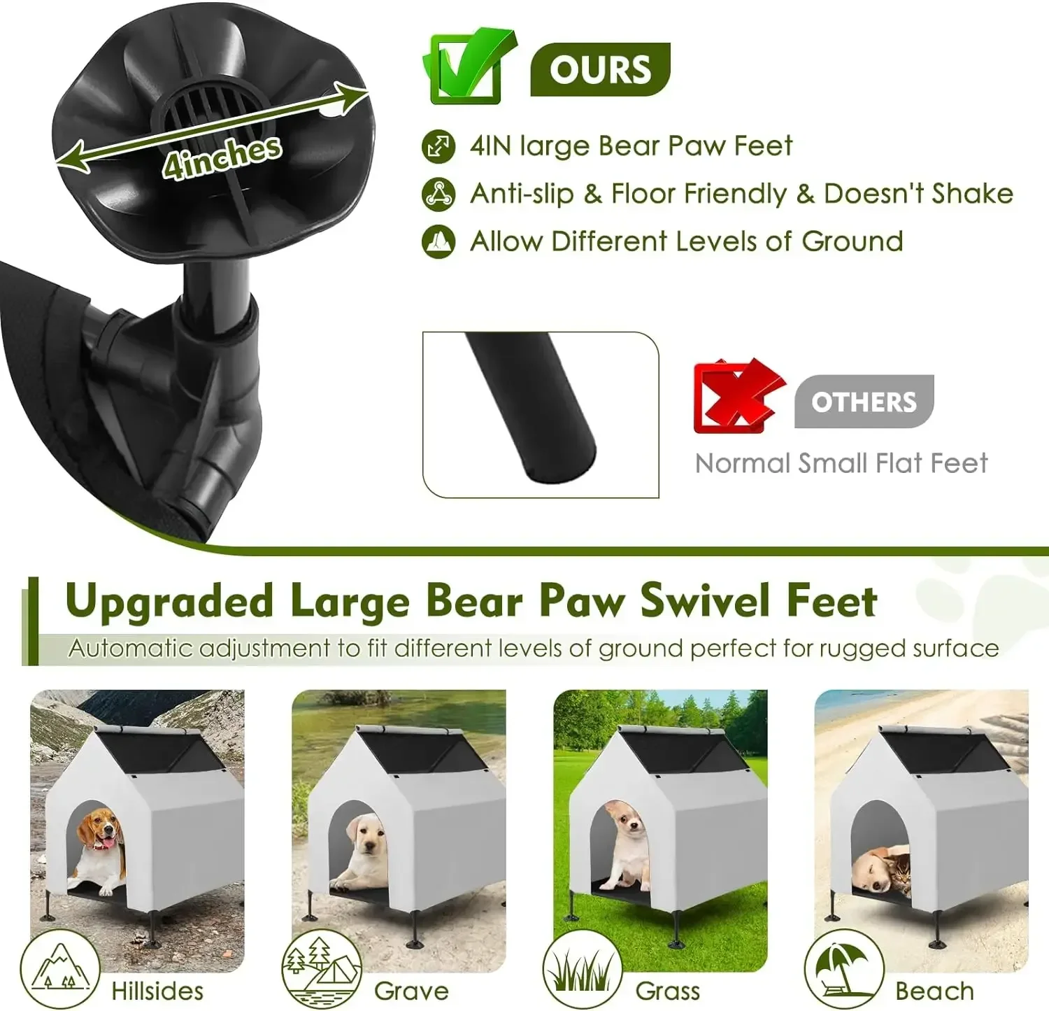 House for Small Dogs Outside &,Waterproof Dog House For Indoor & Outdoor Use, Portable Pet House With Powerful Anti-Slip Feet