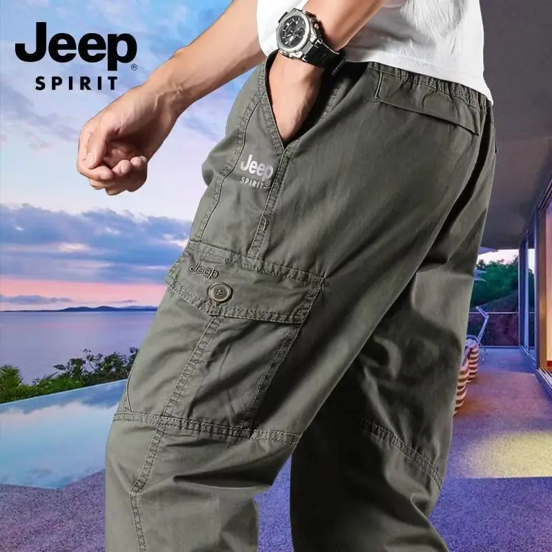 

JEEP SPIRIT 2026 new men's pants 100% cotton spring and summer work pants with multiple pockets loose large size