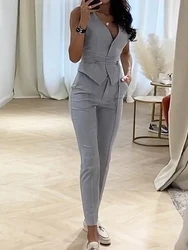 2024 Summer New Tank Top and Pants Set Solid Temperament Waist Closing Sexy Vest and Pencil Pants Two Piece Set Women's Clothing