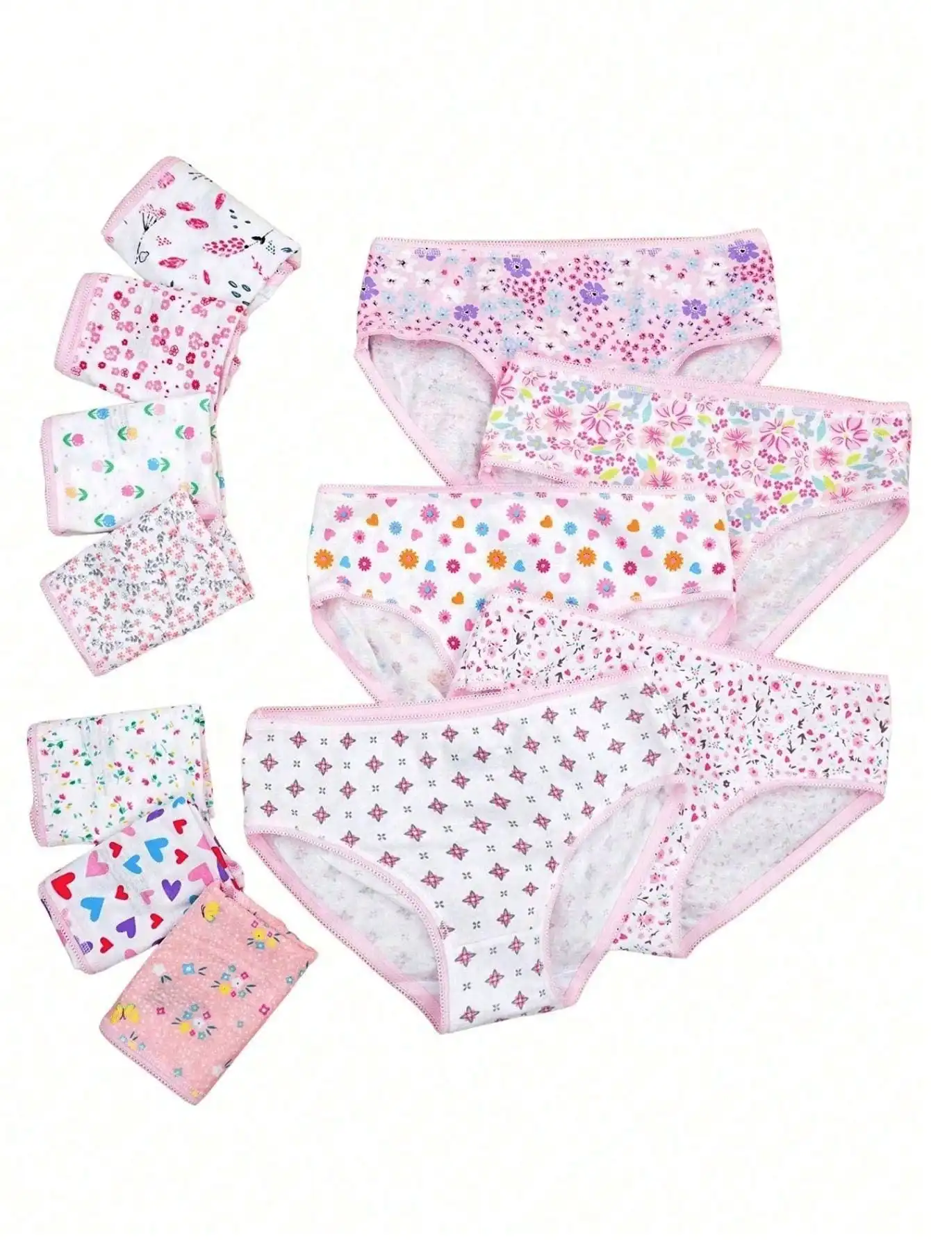 24 Pack Girls Unnderwear Cute Pink Hearts & Floral Design Cotton Underpants for Kids image 2