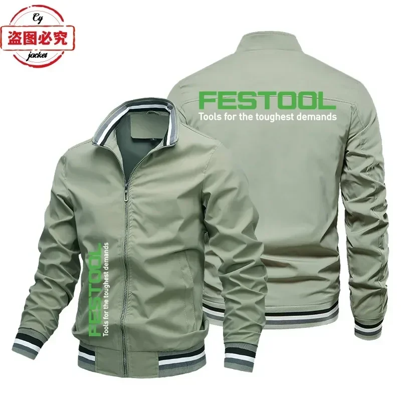 Festool Logo Printed Workwear Casual Zipper Stand Collar Spring and Autumn Cardigan Jacket Men's Team Uniform European Sizes