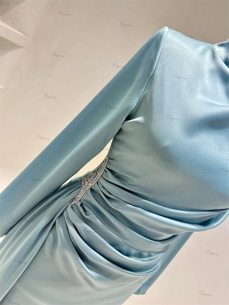 Ciynsia Classic Evening Dresses For Women Muslim O-Neck Full Sleeves Formal Dress Satin Mermaid Floor Length Robes De Soirée