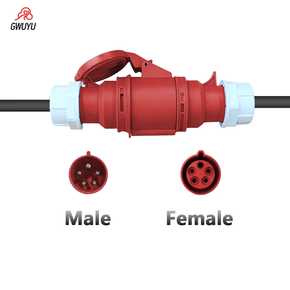 GWUYU EV Charger Schuko Adapter Connector Cable 5 Pins Socket CEE Red Female Power Plug 380V 16A for 11KW Type2 Portable Charger