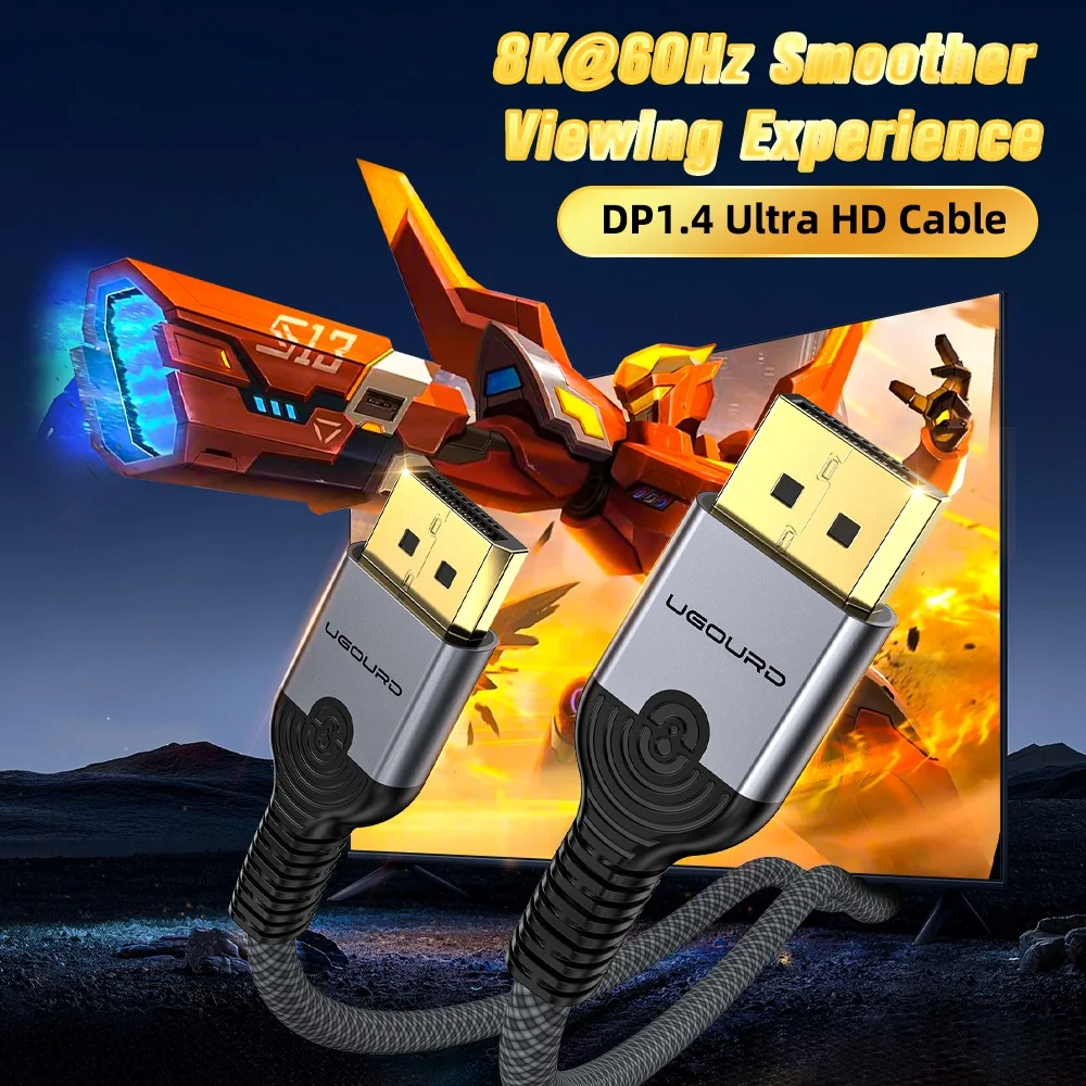 UGOURD DisplayPort 1.4 Cable 8K@60Hz 4K@240Hz 2K@144Hz/165Hz 32.4Gbps HDR Braided DP to DP Cable for Gaming Monitor Laptop TV