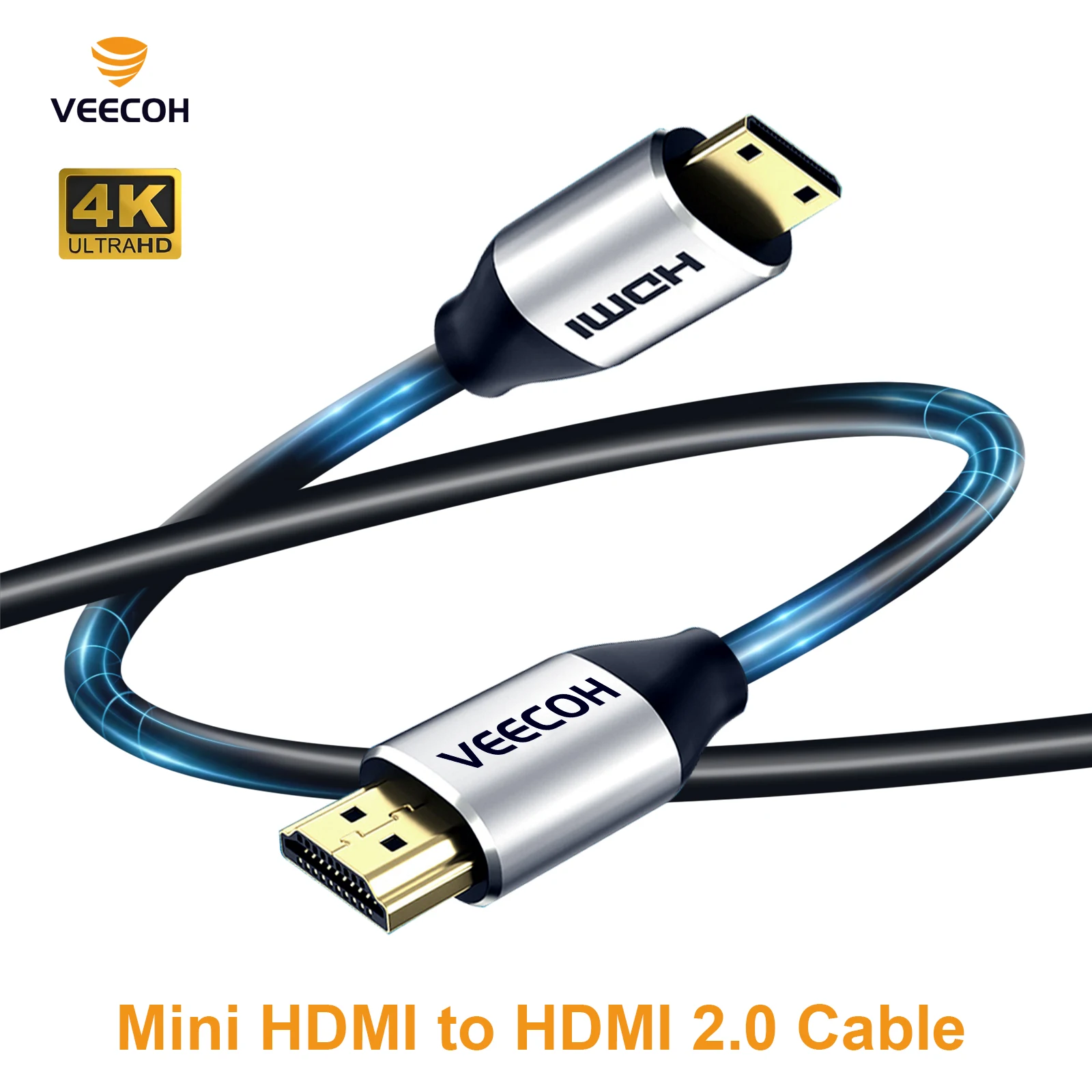 VEECOH Mini HDMI to HDMI Cable,High Speed 4K 60Hz HDMI 2.0 Cord,Support 3D HDR ARC,for Graphics Card,HDTV,Tablet