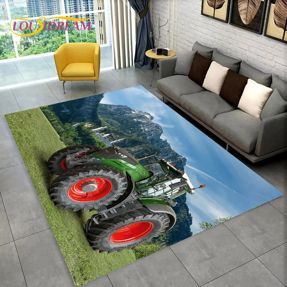 Truck Car Tractor Series Pattern Area Rug,Carpet Rug for Home Living Room Bedroom Sofa Doormat Decor,kids Non-slip Floor Mat 3D