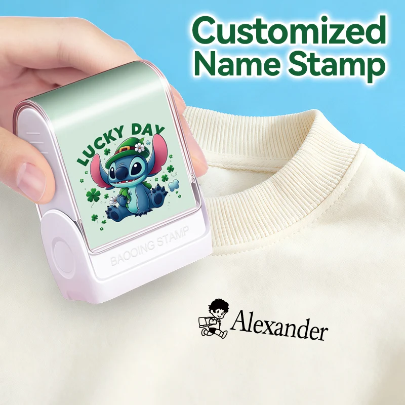 

Штамп с именем на заказ Disney Stitch с моющимися чернилами, самокрасящаяся персонализированная печать для школьных принадлежностей, обуви, сортировки одежды