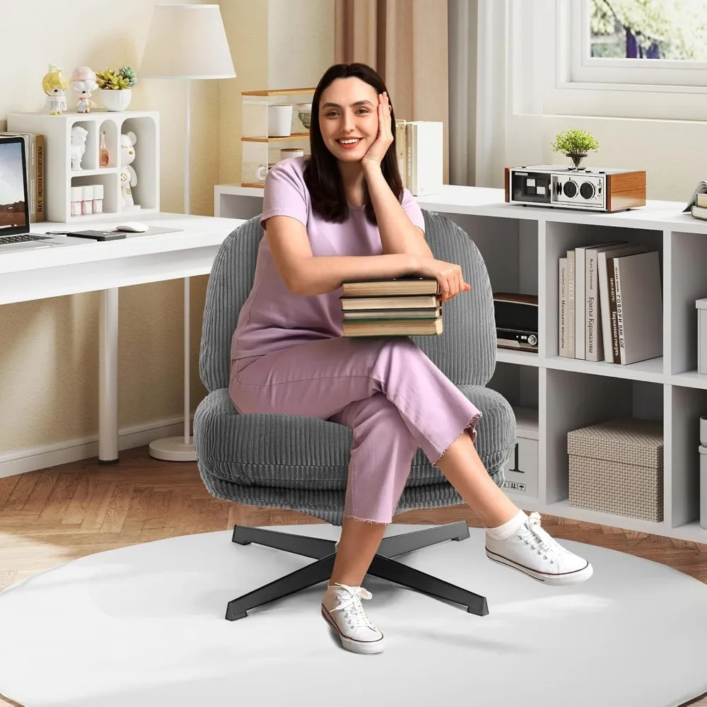 كرسي معاصر دوار 360 درجة: كرسي قراءة منجد من القطيفة مع وسادة ناعمة وصالة بإطار معدني