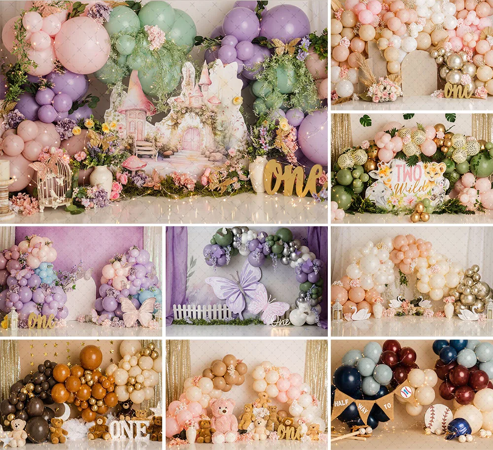 

Mehofond Photography Background Fairy Tales Butterfly Bear Balloon Kids Birthday Cake Smash Portrait Decor Backdrop Photo Studio