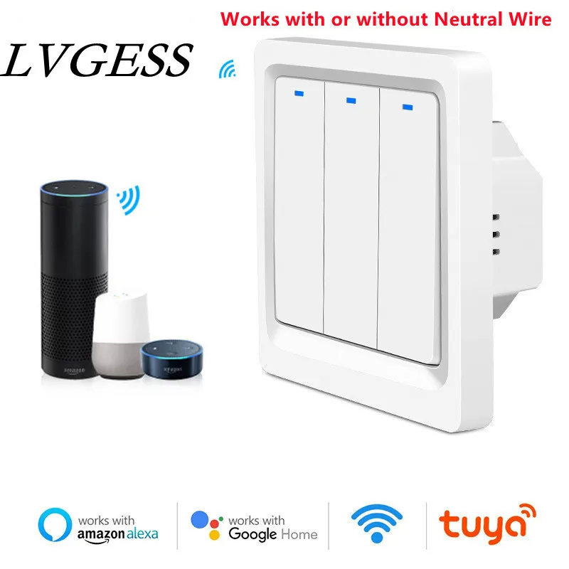 

Tuya Wifi Smart Light Switch No Neutral Wire Required Switch 220 V Works with Alexa Google Home 433Mhz RF Remote