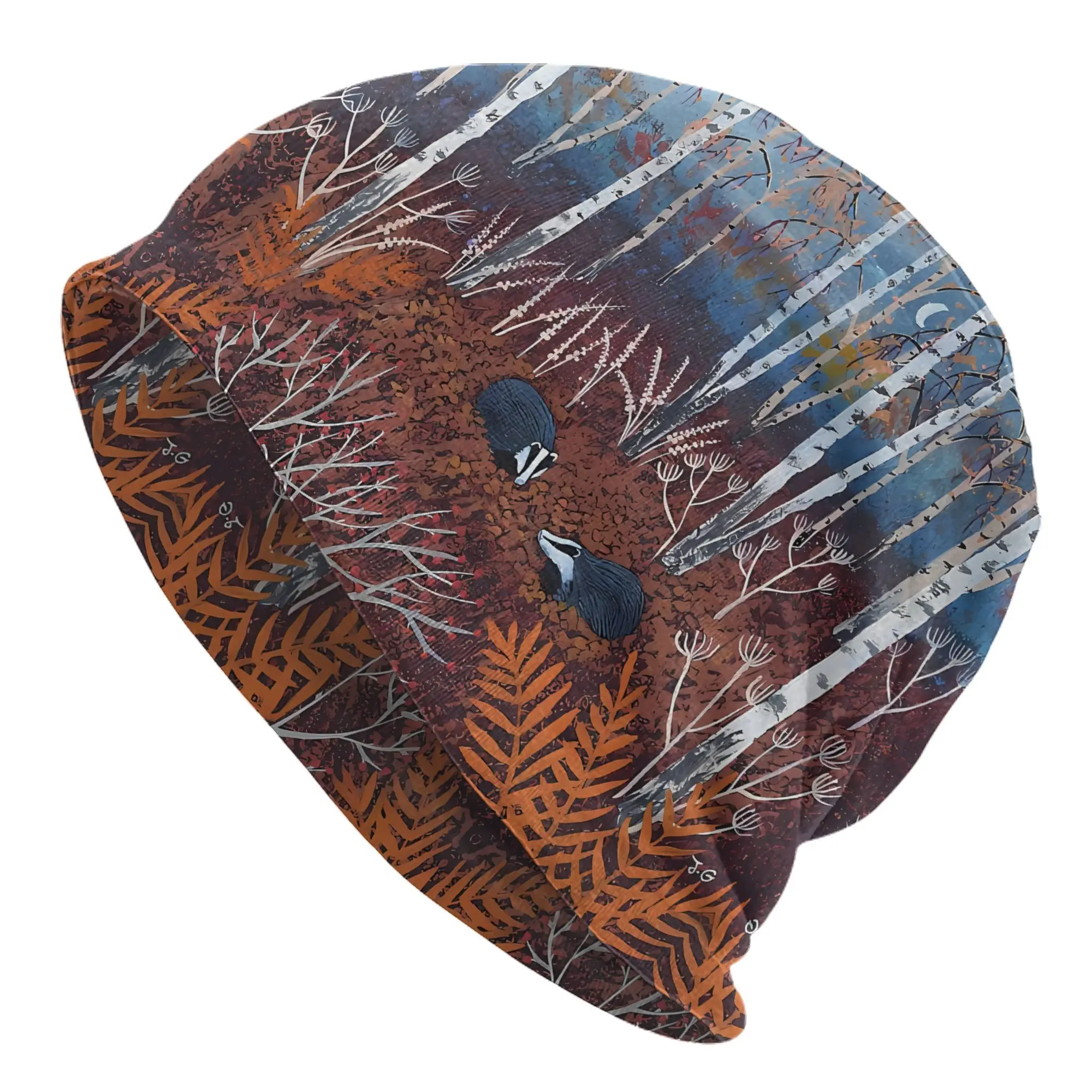 The Badgers of Autumn Wood Beanies Caps Hat Fashion Bonnet Hats Men 2D Print Design