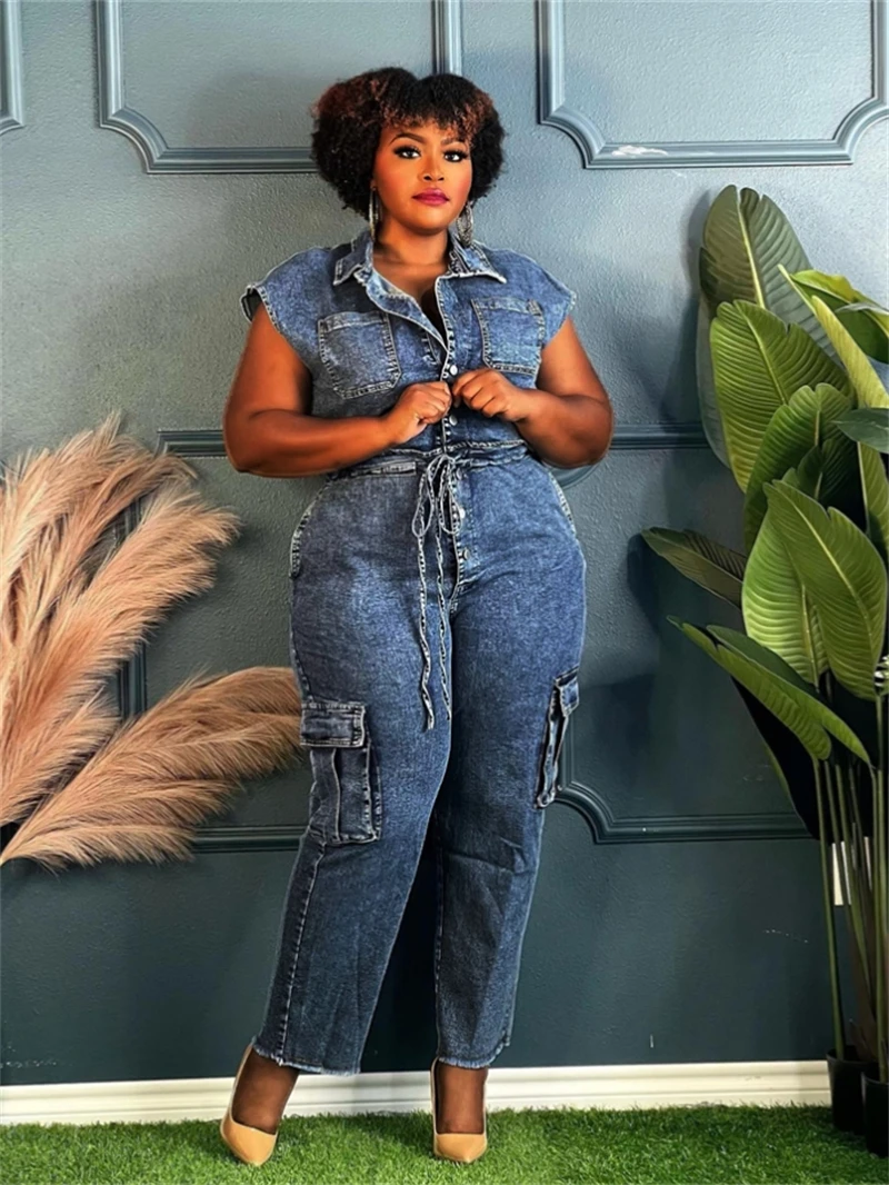 

Streetwear Denim Cargo Jumpsuits Summer Clothes Women 2026 Sleeveless Straight Jeans Rompers Playsuits One Piece Overalls Outfit