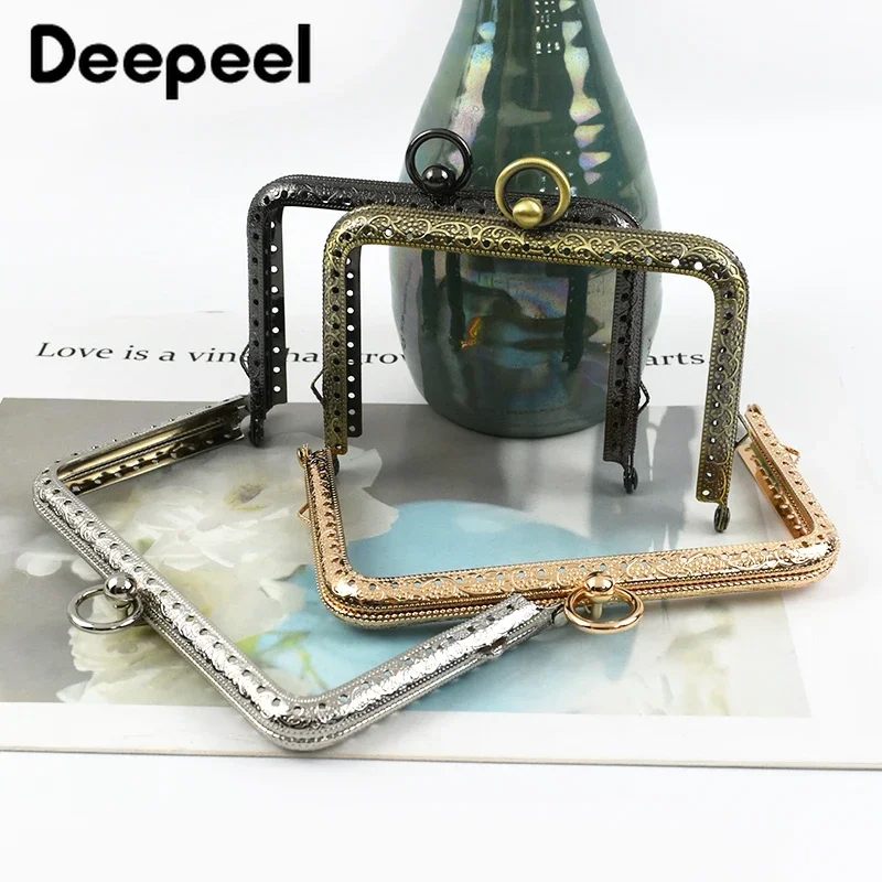 10Pcs Deepeel 11-13cm Metal Bag Handles Thicken Embossed Frame for Sewing Handbag Purse Kiss Clasp Locks Clutch Handle Accessory