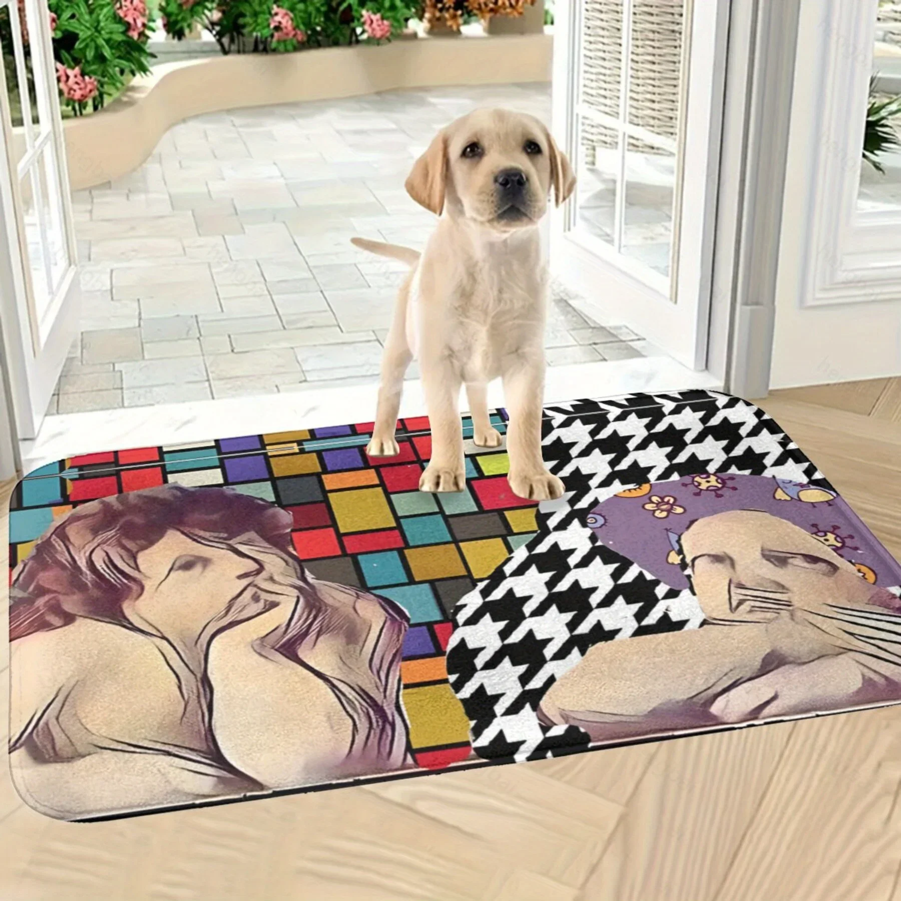 1 ممسحة فنية على طراز لوس أنجلوس - تصميمات هندسية وتصويرية نابضة بالحياة، حصيرة من الفلانيل البوليستر قابلة للغسل في الغسالة لغرفة النوم