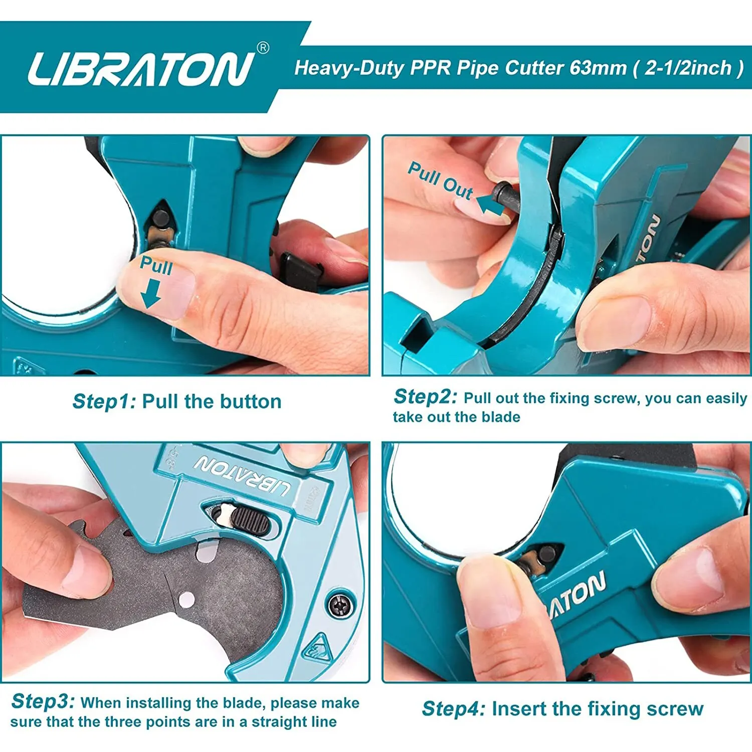 Libraton PVC Pipe Cutter Heavy-duty Up to 42mm / 63mm, Large PVC Cutter, Plastic Pipe Cutter for Cutting PVC Plastic Pipe