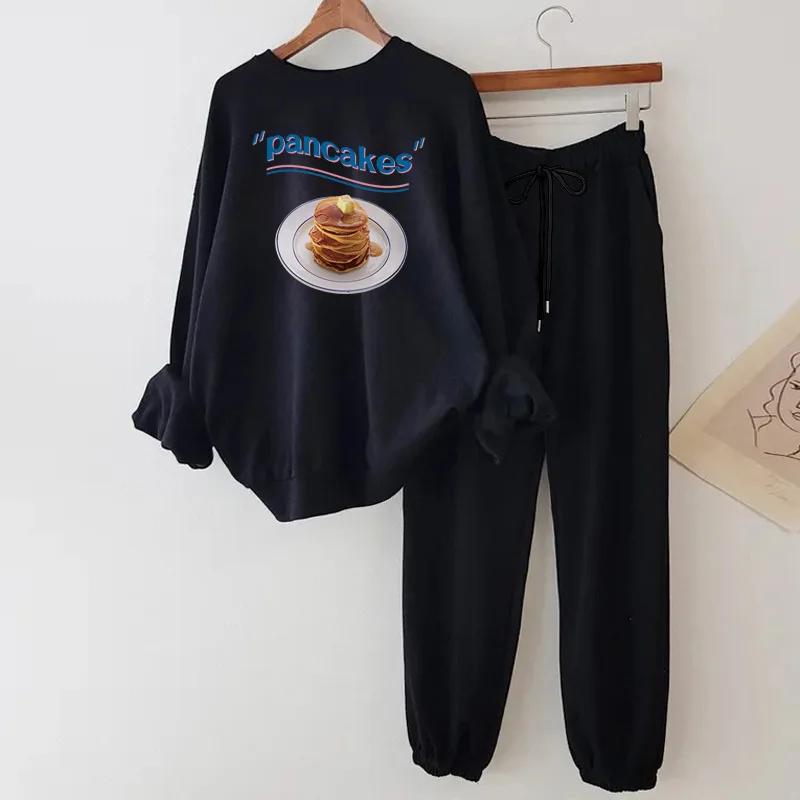 

Street Fashion Tracksuit Autumn Winter Korean Version Gray Fleece Lined Round Neck Petite Sweatshirt Fashion Two-Piece Set