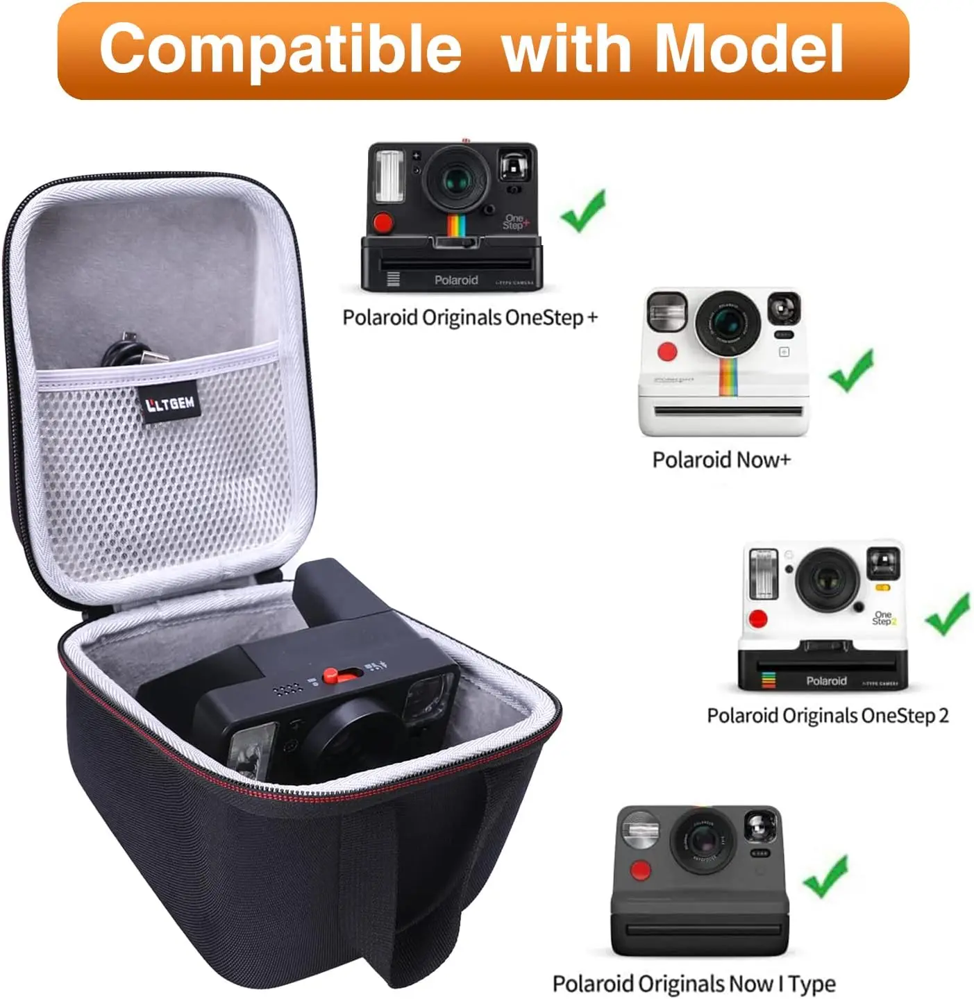 L LTGEM Instant Camera Case Compatible with Polaroid Originals Now 2nd Generation/Now I-Type/Now+/OneStep/Onestep 2 VF Instant