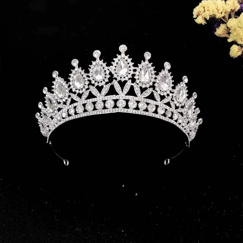 Water Drop Diamond Princess Crown Tiaras with Comb Headband Wedding for Bride Elegant Headgear Necklaces Bridal Crystal Top Hat