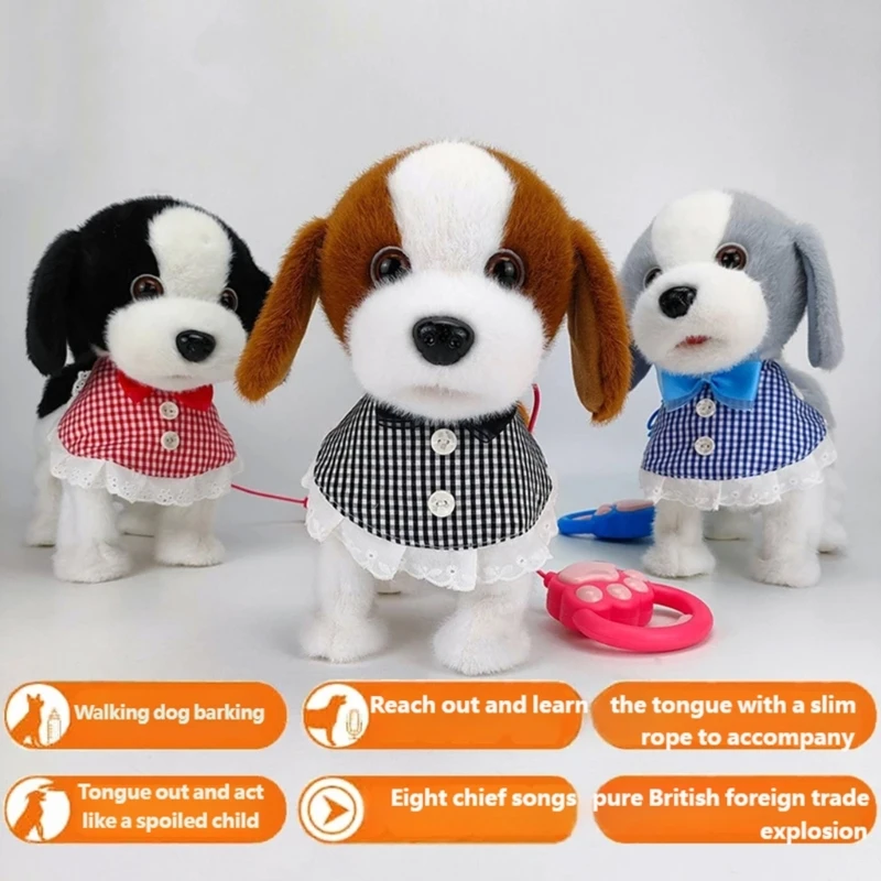 Peluche per cani elettrico con simulazione camminare, cantare, abbaiare, animale domestico telecomandato per bambini,