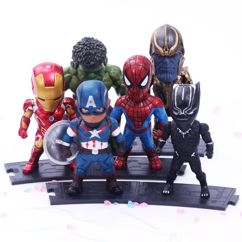 

6pcs/set Marvel Avengers : Infinity War Thanos Ironman Spiderman Captain American Hulk Black Panther Figure Model Toys