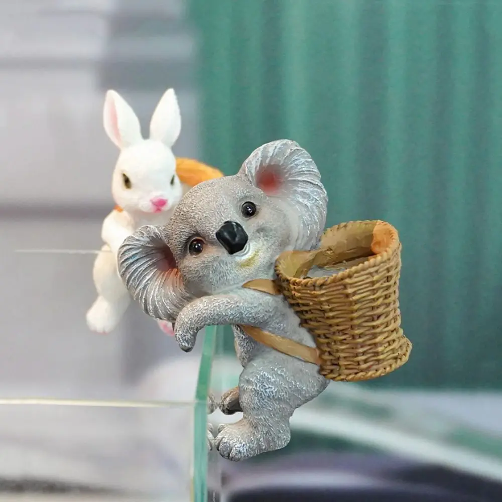 Cartoon Basket Rabbit Landscape Simulation Resin Aquarium Hanging Ornaments Koala Dog Fish Tank Animal Pendant Flower Pot