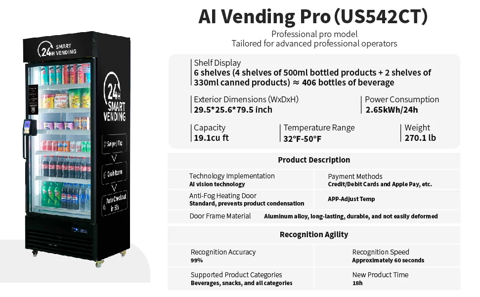 Haha Vending Stock locale statunitense Prodotti freschi automatici Servizio autonomo Pagamento senza contatto AI SDK ADA Conforme Wi-Fi / 4G POS Integrazione