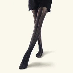 Fashion Ultra-Thin Personalized Striped Jacquard Women's Pantyhose Looks Slim Hottie Translucent Sexy Elastic Nylon Tights