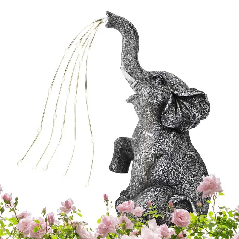 Elephant Grade Statue Garden Resin Figurine With Solar-Powered Watering LED Light Outdoor Light-up Garden Resins Figurine Light