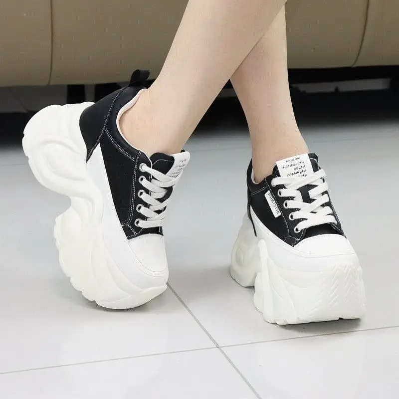 2026 Women's 12cm Thick Sole Autumn New Dad Sneakers White Chunky Soft Insole Elevator Shoes Comfortable Platform Casual Shoes