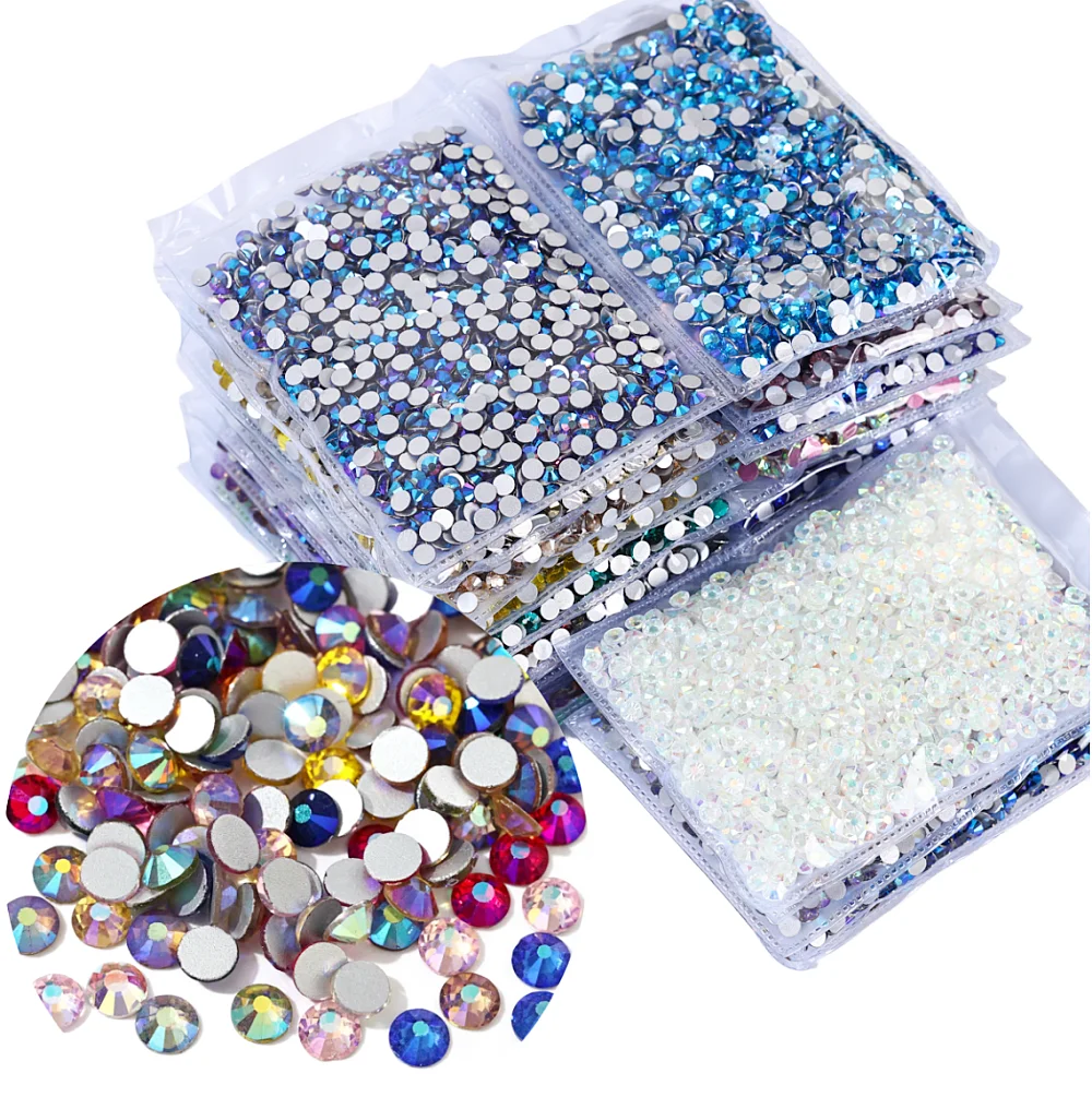 SS3-SS30 14400pcs Colorful Crystal AB Heatless Repair Water Diamond Flat Back Luminous Nail DIY Clothing