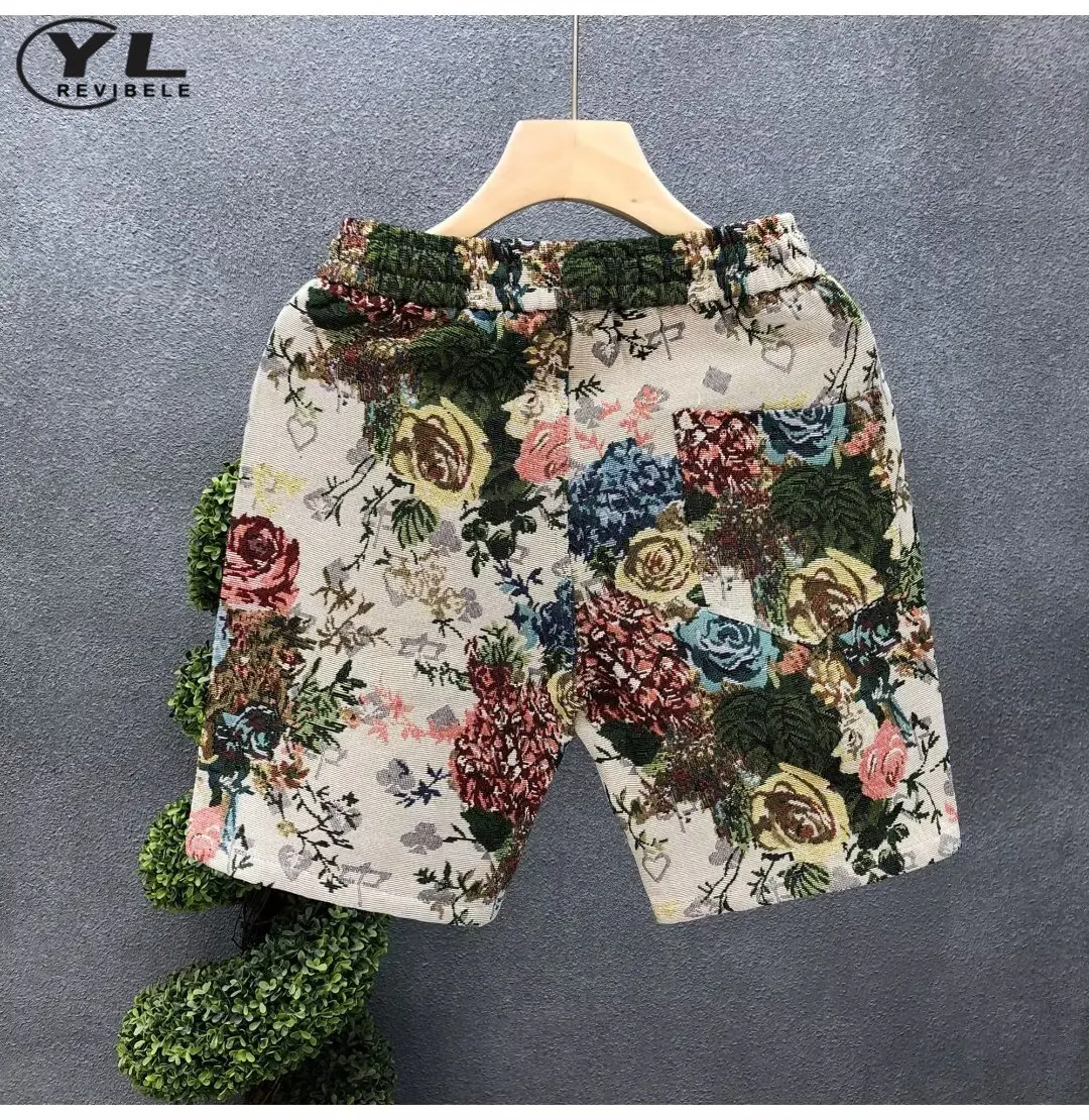 Short de dehors Rétro pour Homme, Jacquard à Fleurs, Taille artificiel astique, Pantalon à Cinq Points, Mode Décontractée, Pantalon Court de Plage, Été, Harajuku