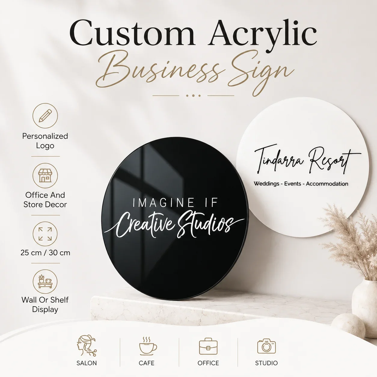 Personalized Acrylic Shop Sign Custom Business Logo Round Wall Plaque Office Display Modern Salon Cafe Studio Decoration Board