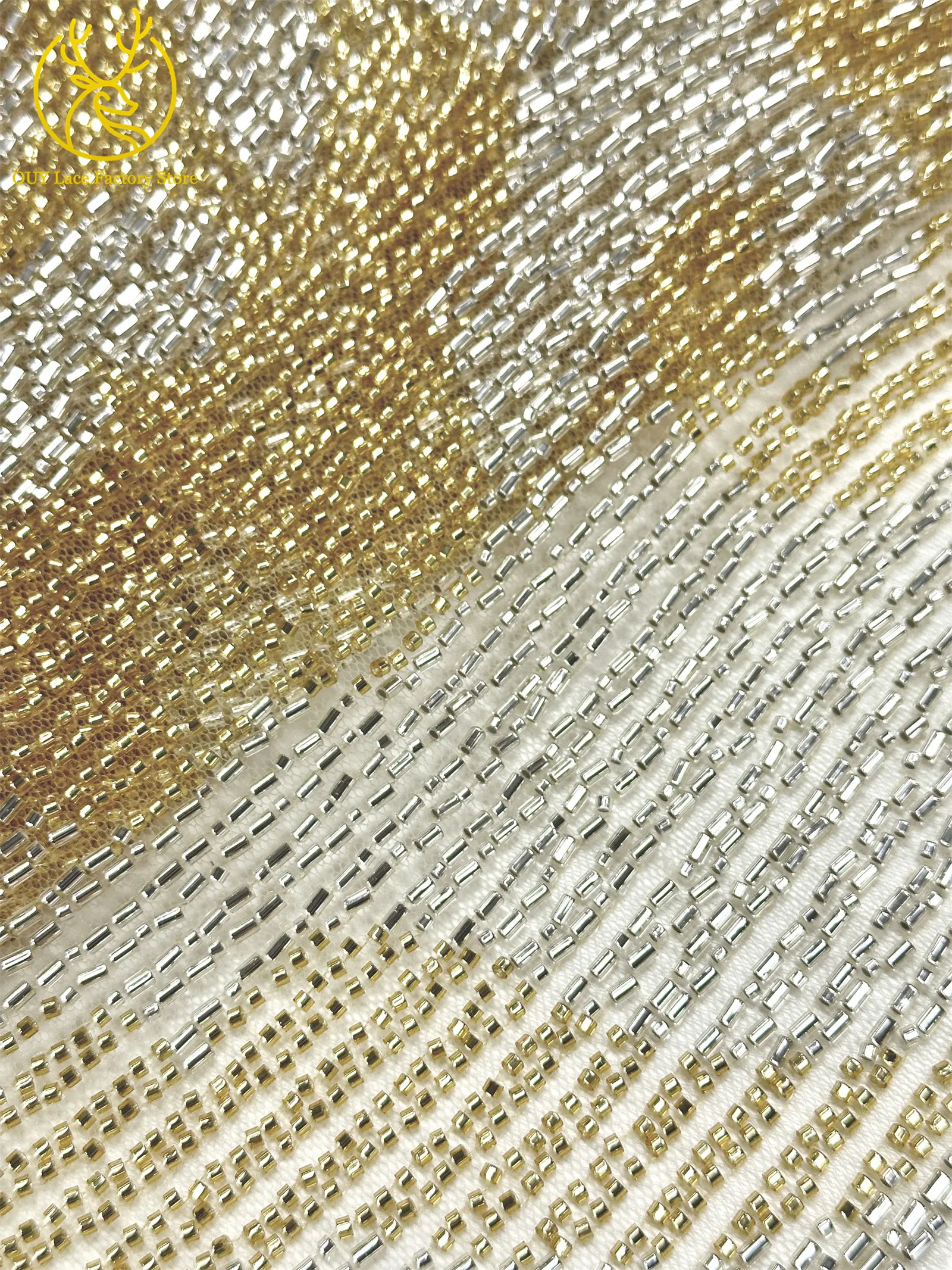 Hochwertiger Luxus-Spitzenstoff aus Dubai mit schweren Perlen, luxuriöser afrikanischer Tüll-Spitzenstoff mit Pailletten zum Nähen von Abendkleidern – Detail 21