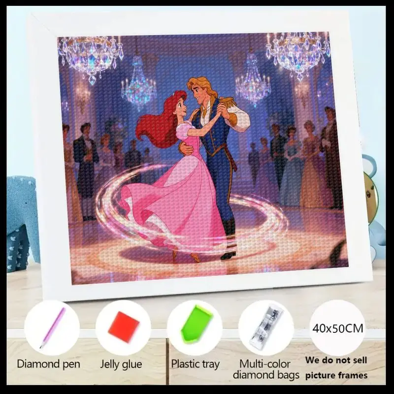 

1PC Disney Princess 5D Diamond Painting Arts and Crafts DIY Set – Vibrant Ariel and Prince Eric Dance Scene – Includes Diamond P