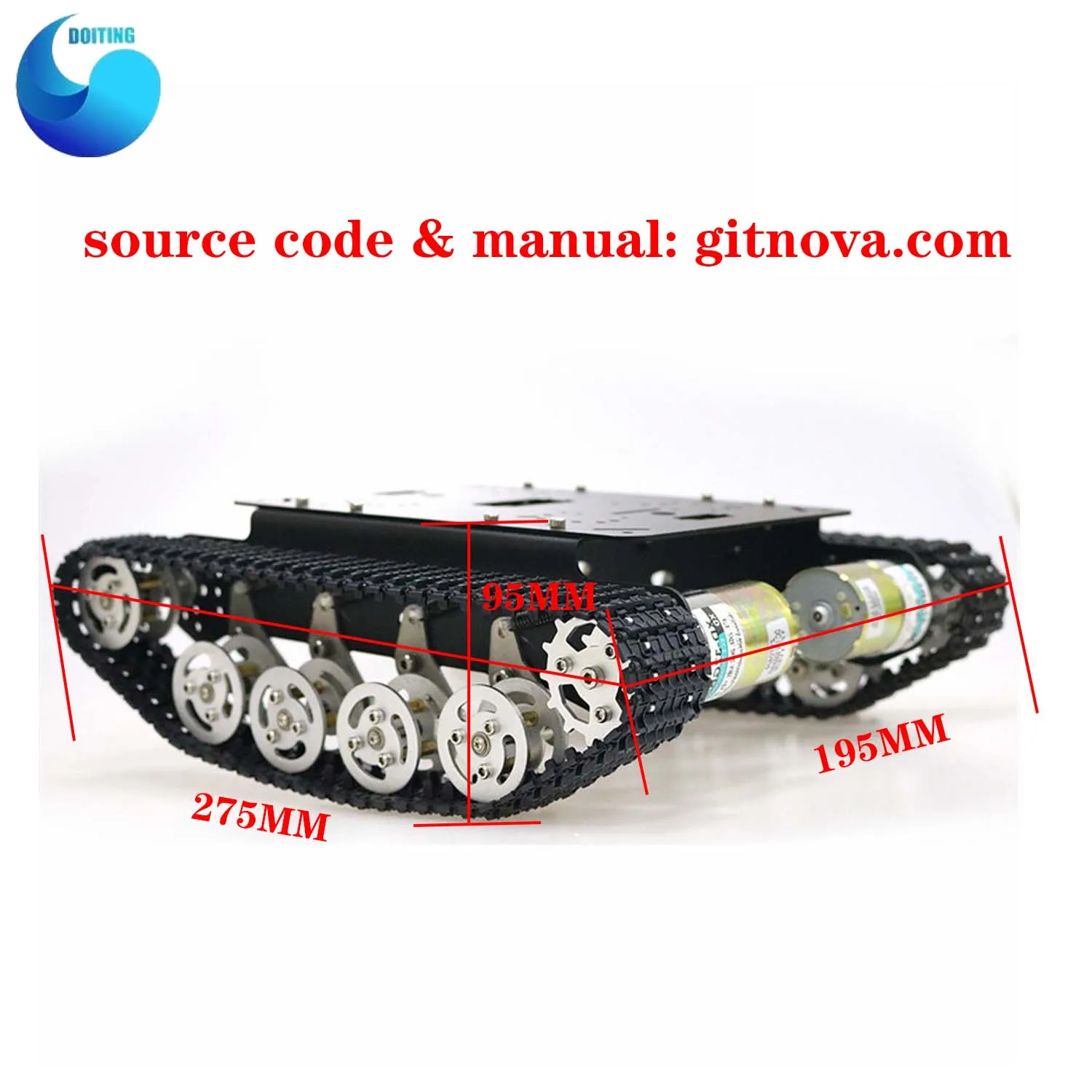 DOIT-tanque de suspensión de Metal TS100, sistema de absorción de impacto, plataforma de chasis de Robot con ruedas de aleación de aluminio