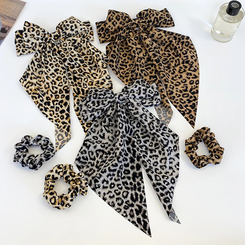 AISHG New Satin Design Wild Leopard Print Hairband Women Neck Scarves Wrap Headkerchief Beach Hairpin Women's Bandana