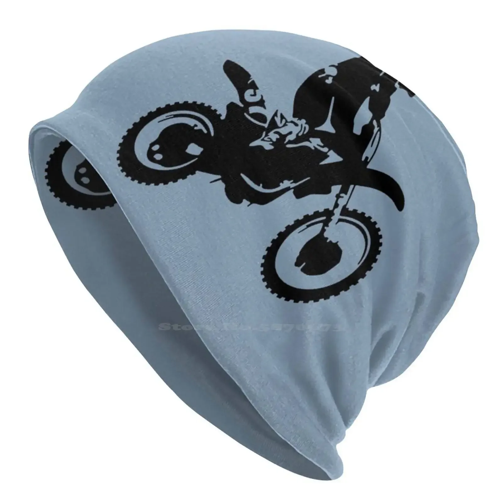 Motor X Bike Monotone Vector Art-Black Knitted Hat Warm Beanie Outdoor Caps Bikers Motorbike Motorcross Motorx Motocross