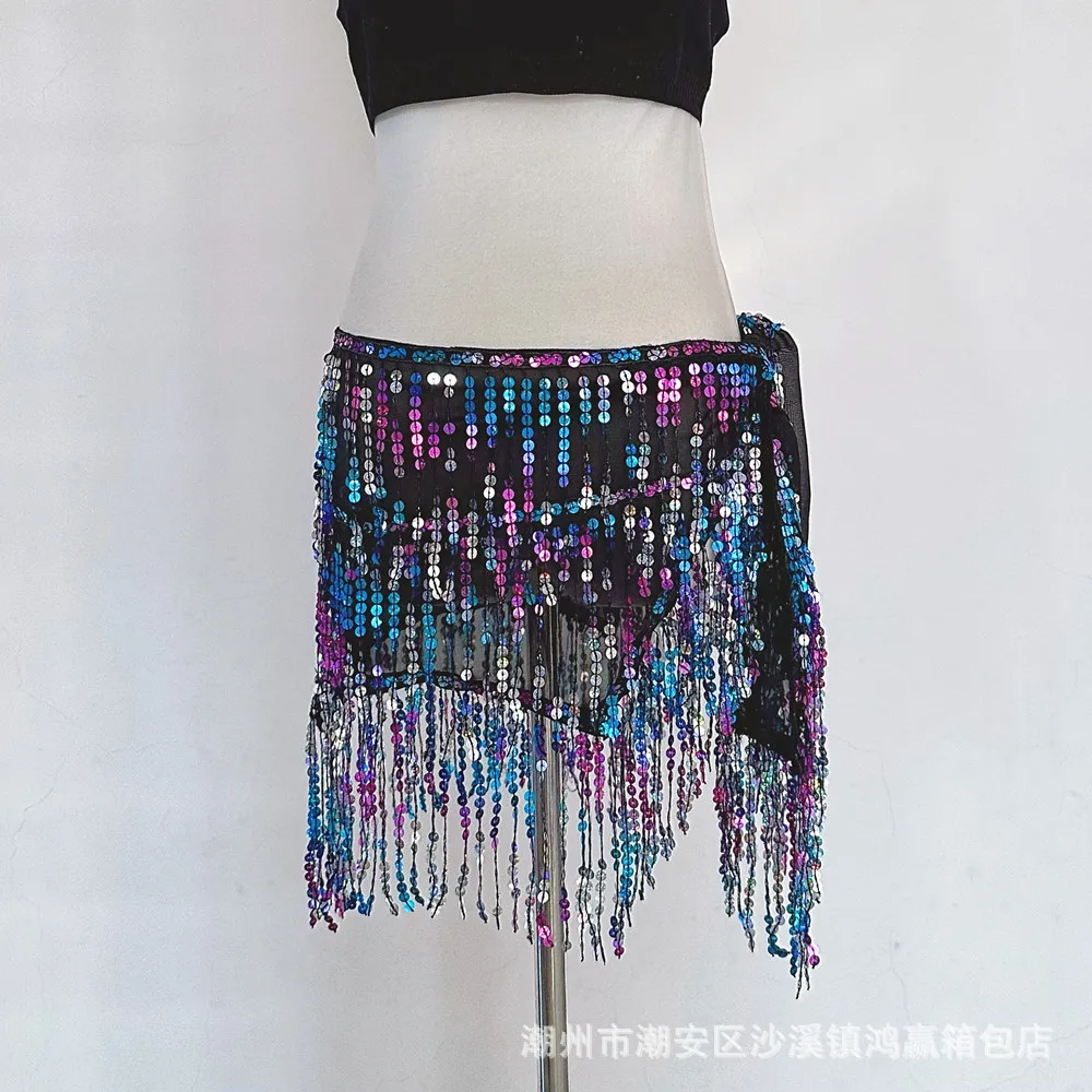 Customized Belly Dance Tassel Waist Chain Bohemian Hip Scarf Skirt New Glitter Belt Performance Waist Scarf in Stock