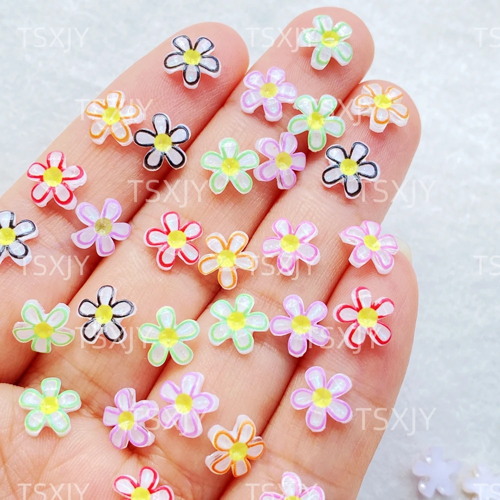 50pcs Mix Resin Mini Colorful Shining Flowers Flatback Flower Figurine Nail Art DIY Wedding Scrapbook Jewelry Crafts Accessories