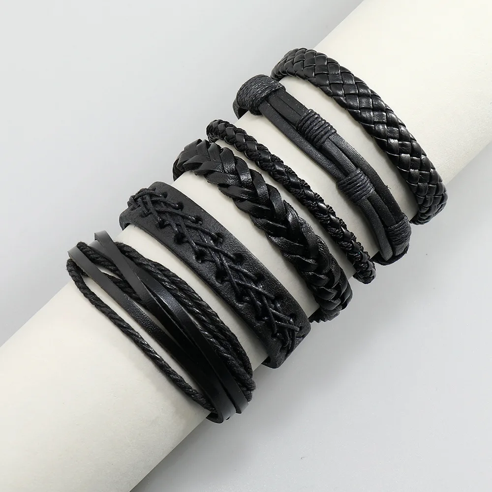 6Pcs/Set Fashion Vintage Braided Leather Cord Bracelet Accessory Stackable DIY Bracelet For Men Daily Wear Birthday Gift