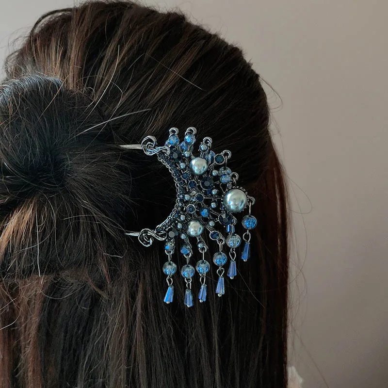 

Простые и современные U-образные жемчужные заколки для волос, элегантные заколки с хрустальными кисточками, высококачественные заколки для волос, головные уборы Hanfu для женщин