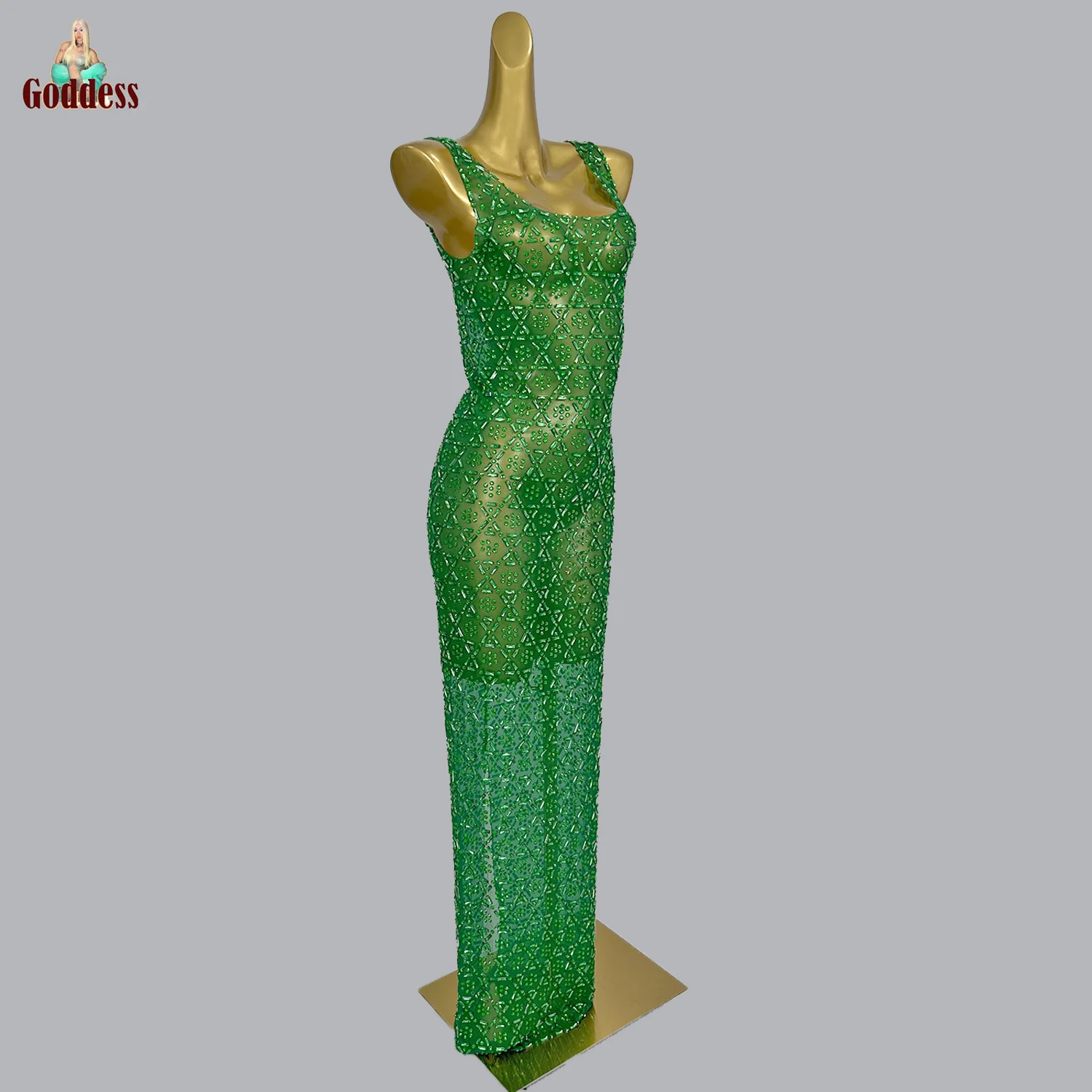 

Luxury Sparkly Crystals Sexy Evening Dress Women Sheer Mesh Event Gown Club Singer Show Birthday Party Elegant Skinny Long Dress